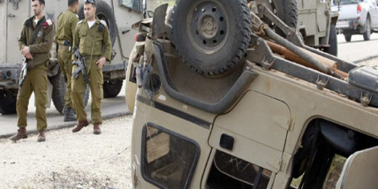 غزہ کے قریب صیہونی فوج کی گاڑی کو حادثہ ،چار فوجی زخمی