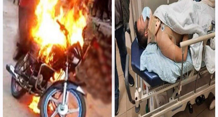 نہتے فلسطینی پر مذہبی جنونیوں کا حملہ، آباکاروں  نے موٹر سائیکل کو آگ لگادی