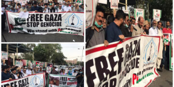 غزہ میں اسرائیلی دہشتگردی اور میڈیا ہاؤسز پرحملے کے خلاف کراچی پریس کلب کے زیر اہتمام احتجاجی مظاہرہ