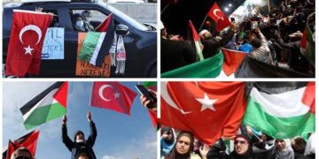 ترکی میں فلسطینیوں کے حق میں احتجاجی مظاہرے