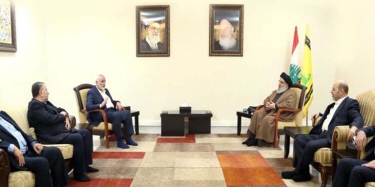 حماس کے سربراہ اسماعیل ہنیہ کی حزب اللہ کے سربراہ سید حسن نصر اللہ سے ملاقات