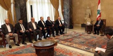 حماس کے سربراہ اسماعیل ھنیہ کہ لبنانی صدر میشال عون سے ملاقات