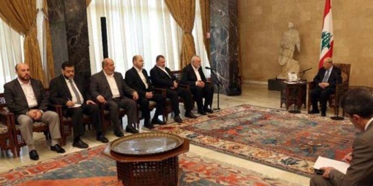 حماس کے سربراہ اسماعیل ھنیہ کہ لبنانی صدر میشال عون سے ملاقات