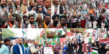 کراچی پریس کلب: غزہ پر صیہونی جارحیت کے خلاف فلسطین فاؤنڈیشن پاکستان کے تحت مظاہرہ، اقلیتی برادری کی شرکت