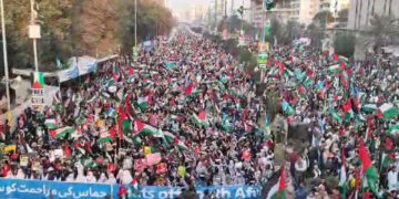 کراچی: جماعت اسلامی کے تحت غزہ ملین مارچ  میں ہزاروں افراد کی شرکت