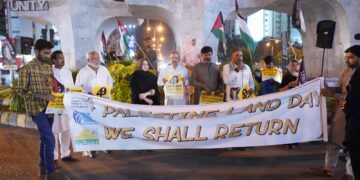 یوم الارض: عید کی رات کو کراچی میں یکجہتی فلسطین مظاہرہ