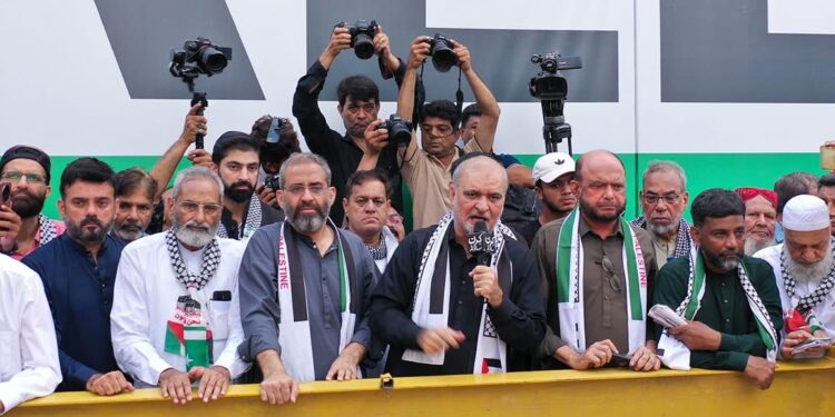 کراچی: جماعت اسلامی کا غزہ مارچ، حافظ نعیم کا حماس کا دفتر کھولنے کا مطالبہ