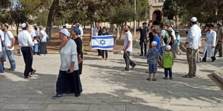 درجنوں صہیونی آبادکاروں کا صہیونی فوج کے حصار میں مسجد اقصیٰ پر دھاوا